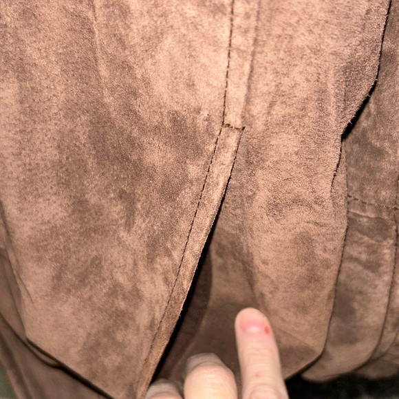 Vintage Gallery Genuine Leather Suede Button Front Coat w/Faux Fur Trim Womens L - Picture 3 of 8